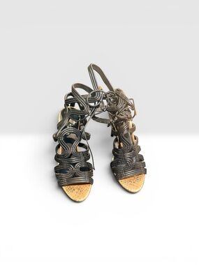 BCBGeneration Black Lace-Up Strappy Heeled Sandals